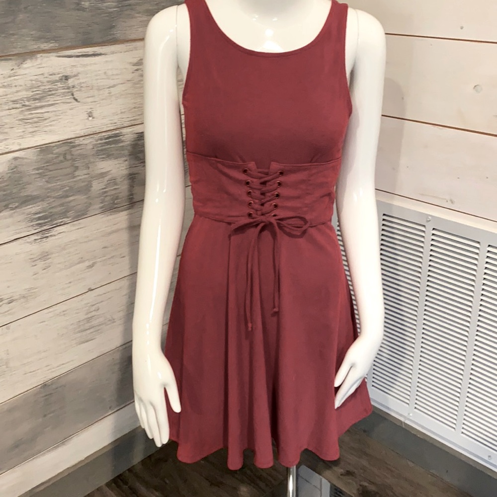 Junior XS brushed Swede dress in burnt red. Very soft and comfortable.